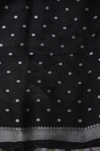 Tussar Banarasi Raw Silk Saree with Multicolour Floral Paithani & Shikargah Border – Black