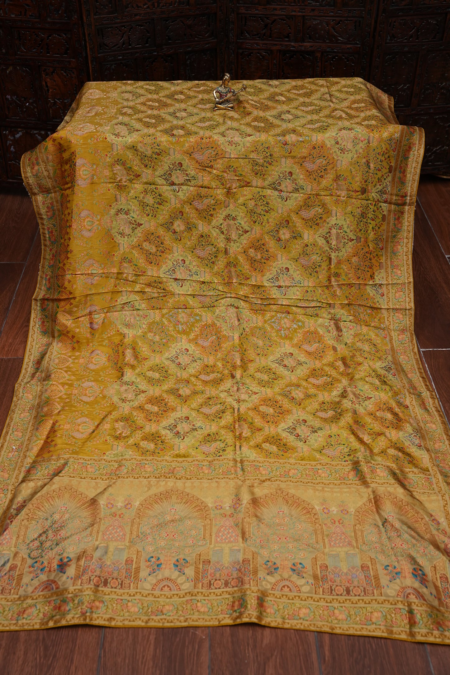 Kashmiri Pashmina Mellow Tissue Saree - Yellow Gold