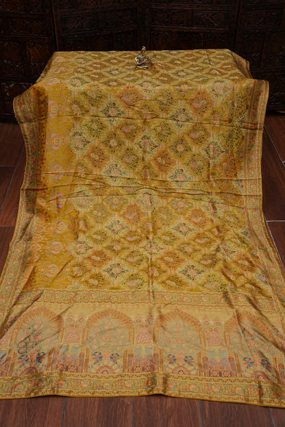 Kashmiri Pashmina Mellow Tissue Saree - Yellow Gold