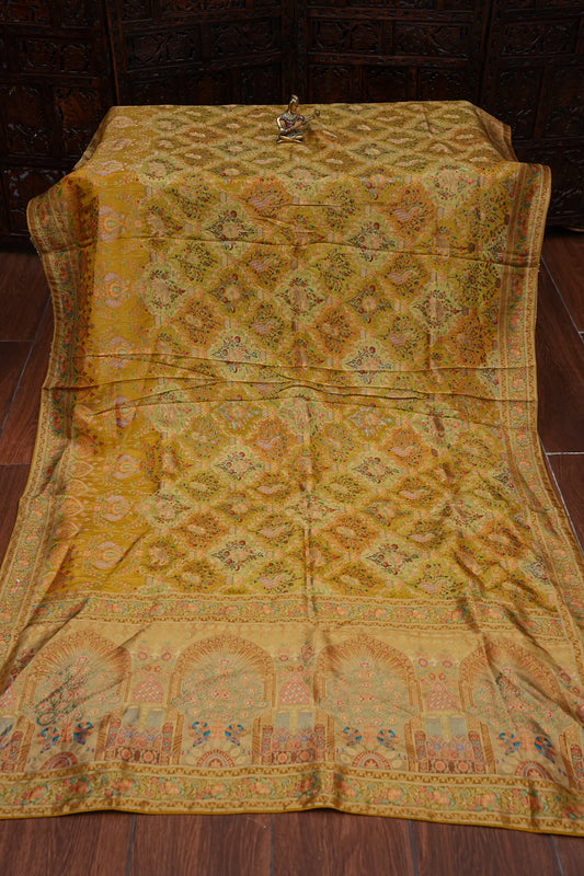 Kashmiri Pashmina Mellow Tissue Saree - Yellow Gold