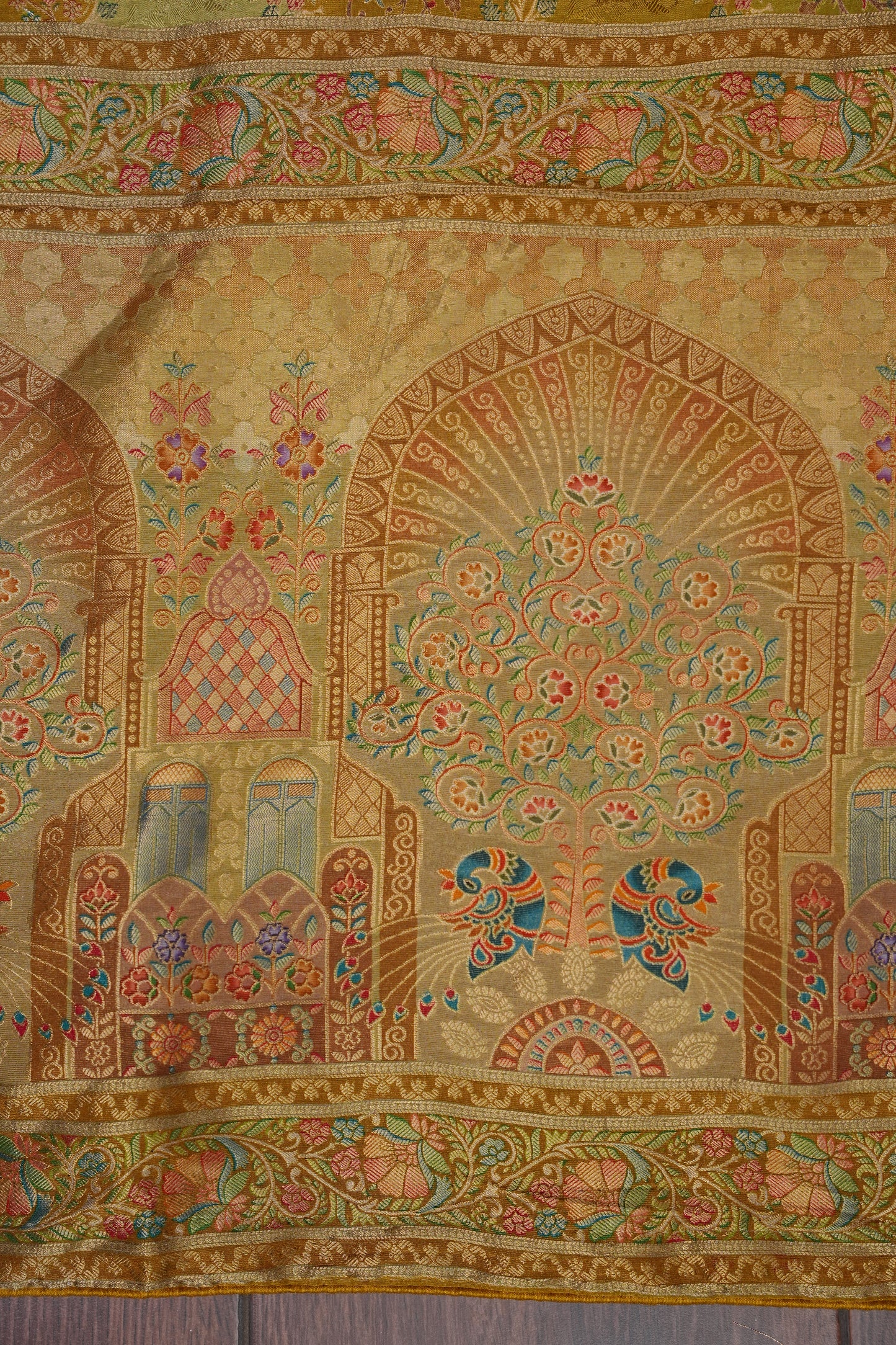 Kashmiri Pashmina Mellow Tissue Saree - Yellow Gold