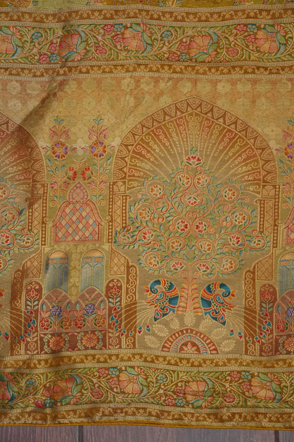 Kashmiri Pashmina Mellow Tissue Saree - Yellow Gold