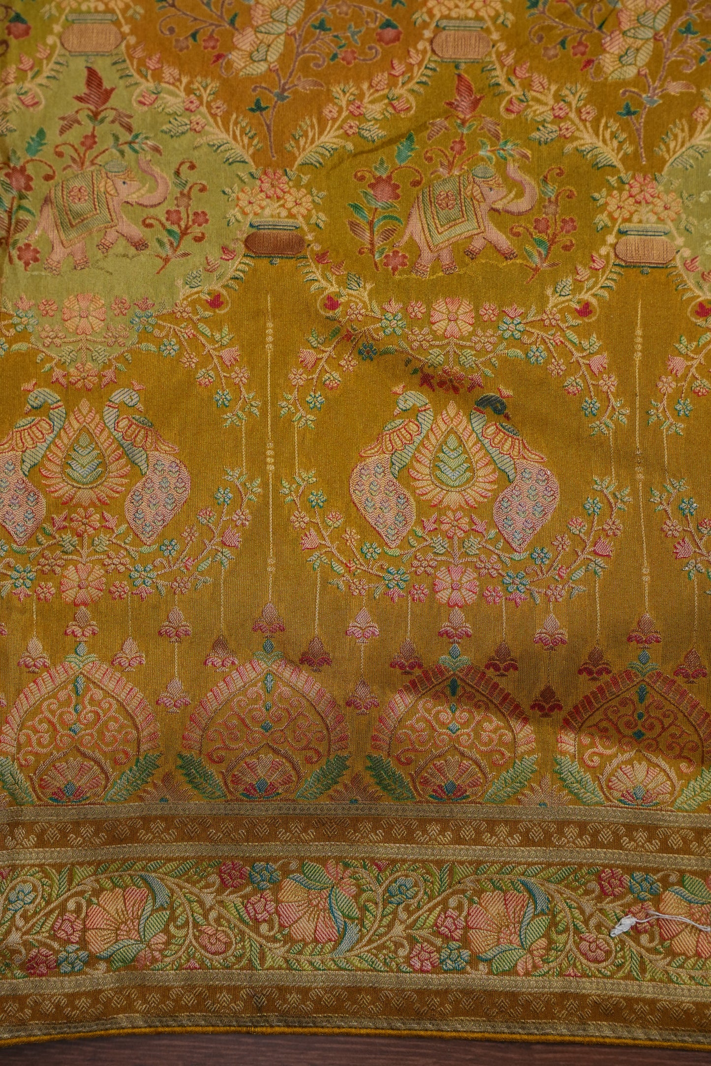 Kashmiri Pashmina Mellow Tissue Saree - Yellow Gold