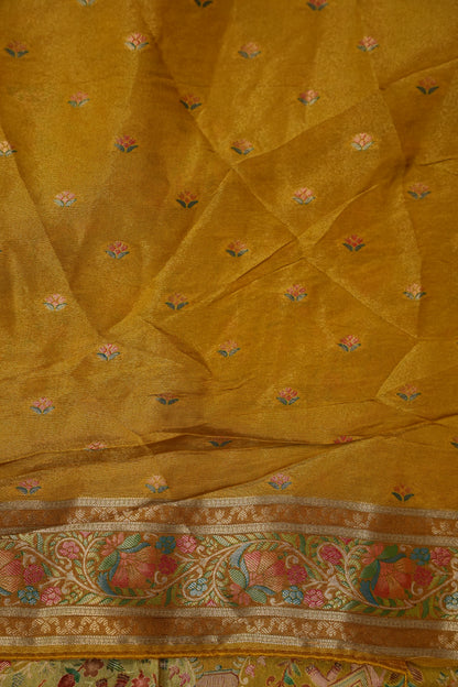 Kashmiri Pashmina Mellow Tissue Saree - Yellow Gold