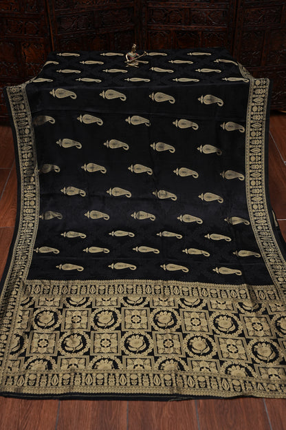 Banarasi Mashru Silk Saree - Black