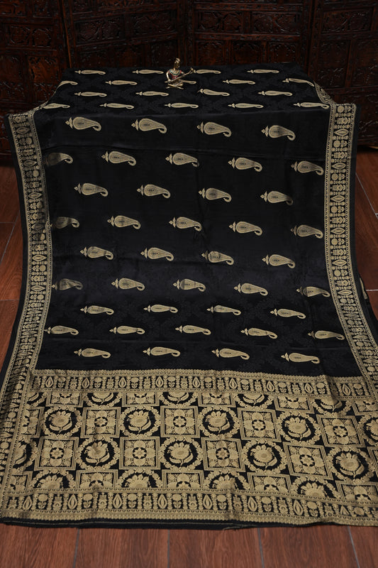 Banarasi Mashru Silk Saree - Black
