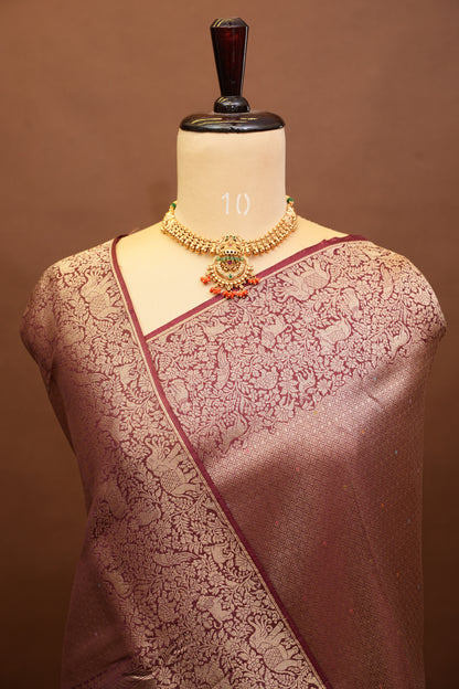 Shikargah Soft Banarasi Silk Saree–Maroon