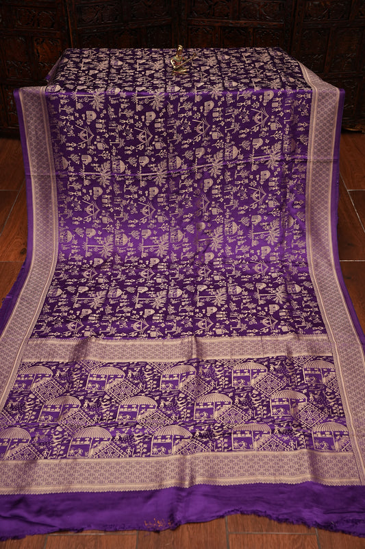 Banarasi Mashru Silk Saree - Purple