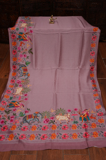 Kashmiri Pashmina Mellow Tissue Saree - Mauve Pink