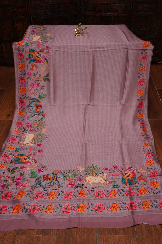 Kashmiri Pashmina Mellow Tissue Saree - Mauve Pink