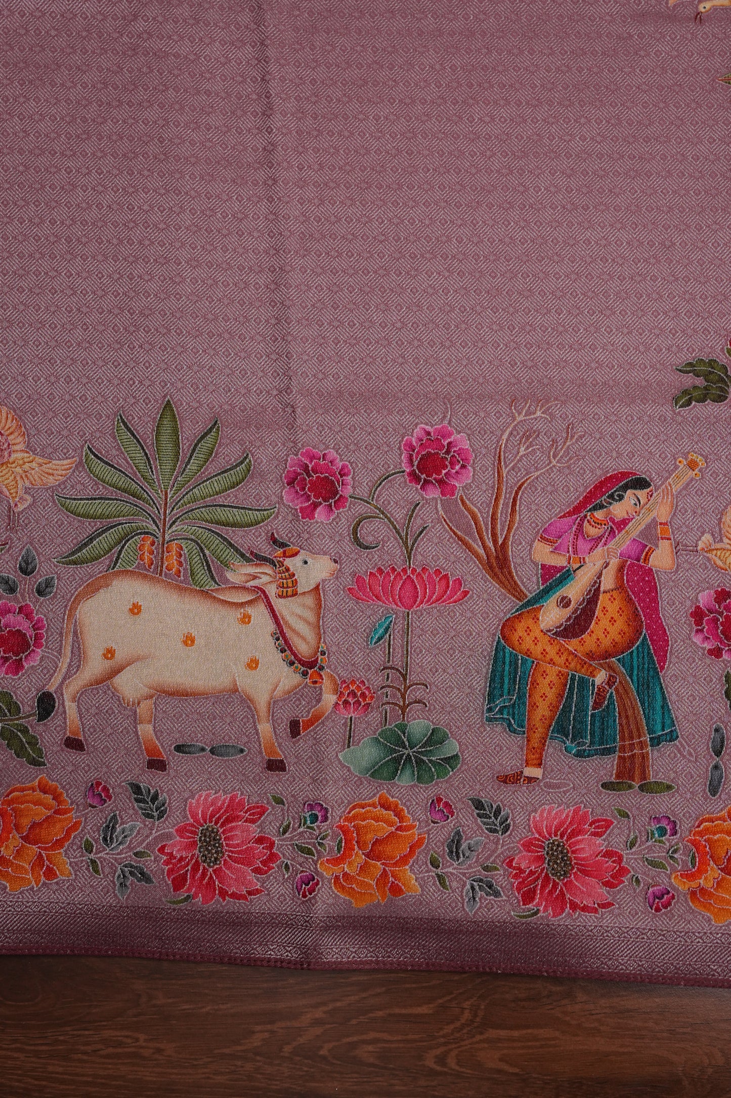 Kashmiri Pashmina Mellow Tissue Saree - Mauve Pink