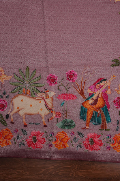 Kashmiri Pashmina Mellow Tissue Saree - Mauve Pink