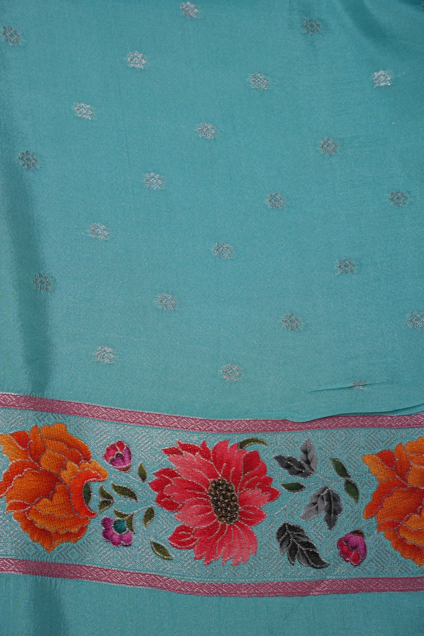 Kashmiri Pashmina Mellow Tissue Saree - Aqua Blue