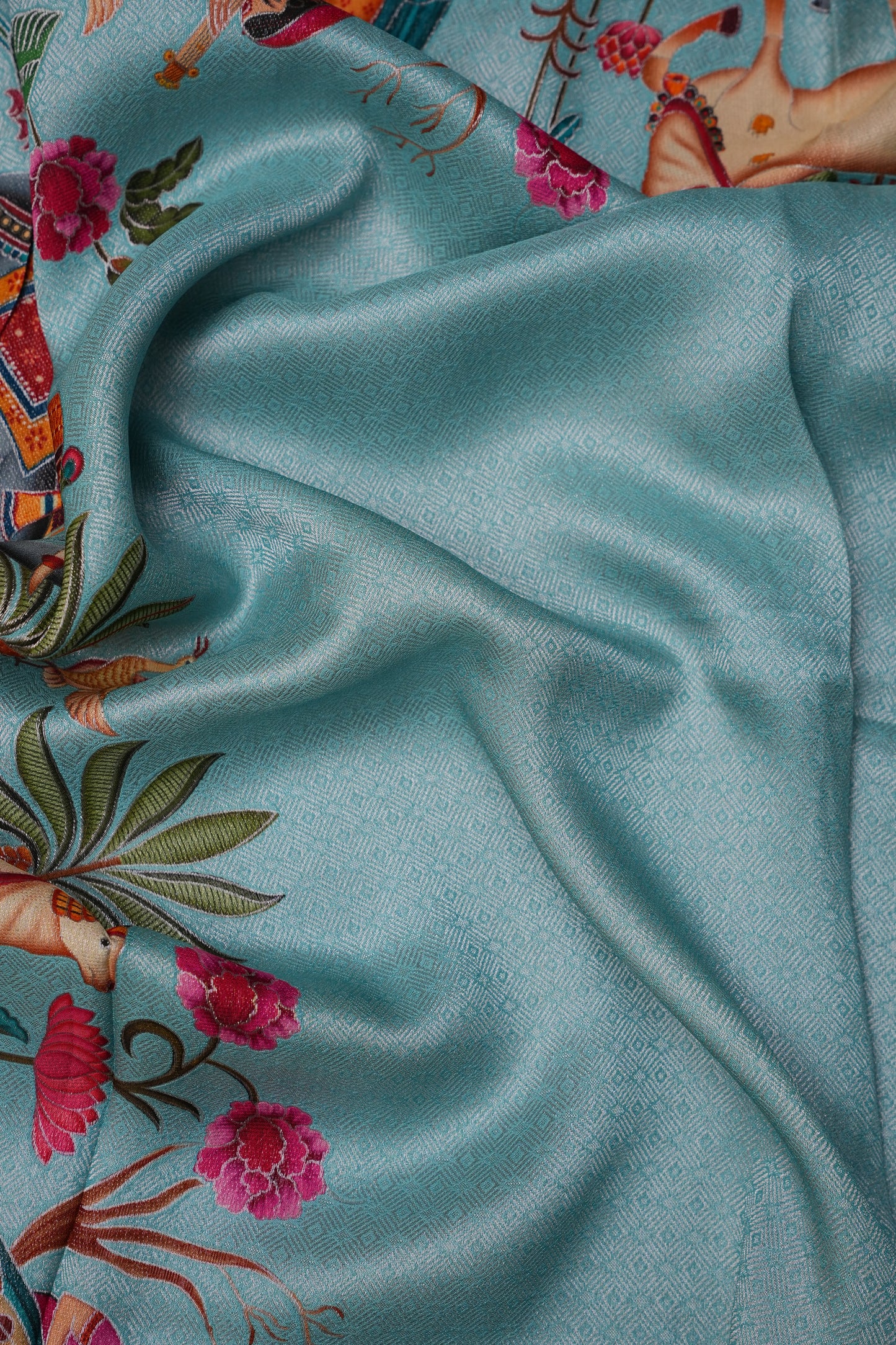 Kashmiri Pashmina Mellow Tissue Saree - Aqua Blue