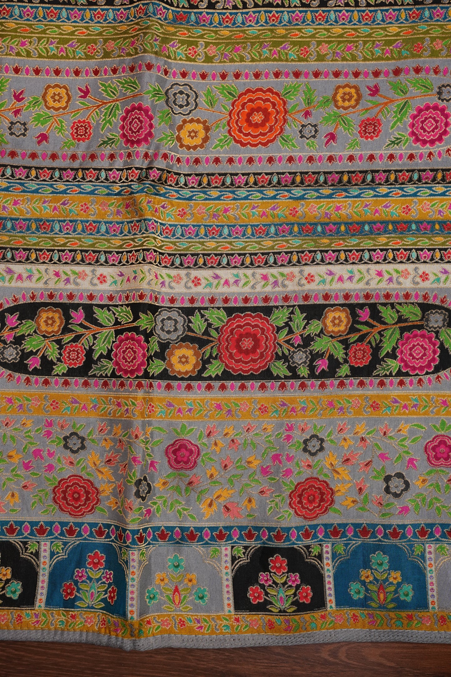Kashmiri Pashmina Story Telling Saree -Multicolor on Grey