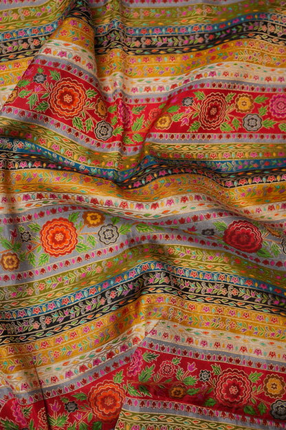 Kashmiri Pashmina Story Telling Saree -Multicolor on Grey