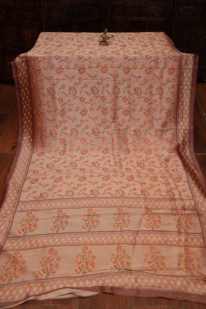 Pure Mellow Tissue Silk Saree with Floral Patterns - Rosewood Brown