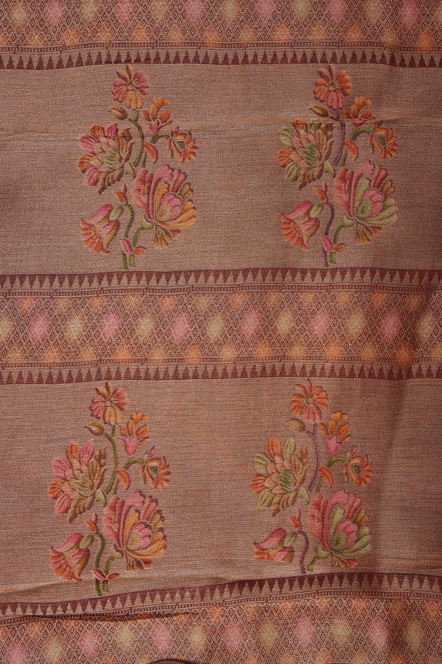 Pure Mellow Tissue Silk Saree with Floral Patterns - Rosewood Brown