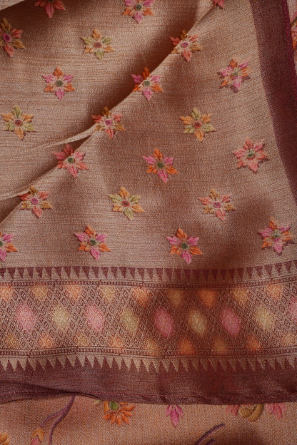 Pure Mellow Tissue Silk Saree with Floral Patterns - Rosewood Brown