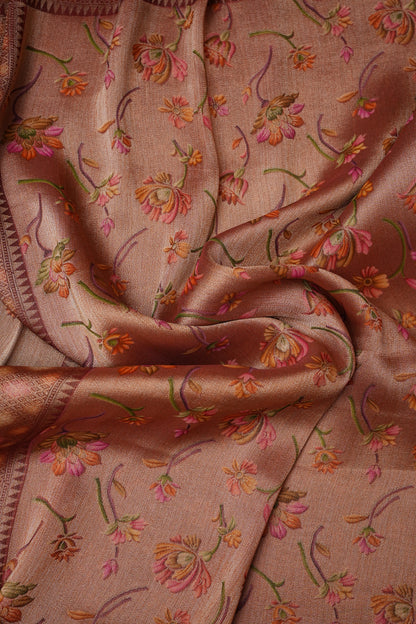 Pure Mellow Tissue Silk Saree with Floral Patterns - Rosewood Brown