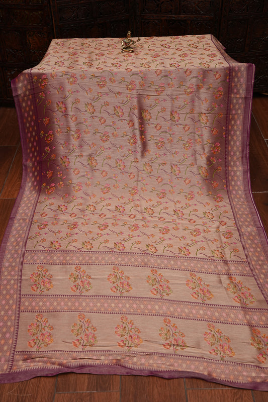 Pure Mellow Tissue Silk Saree with Floral Patterns-Wine