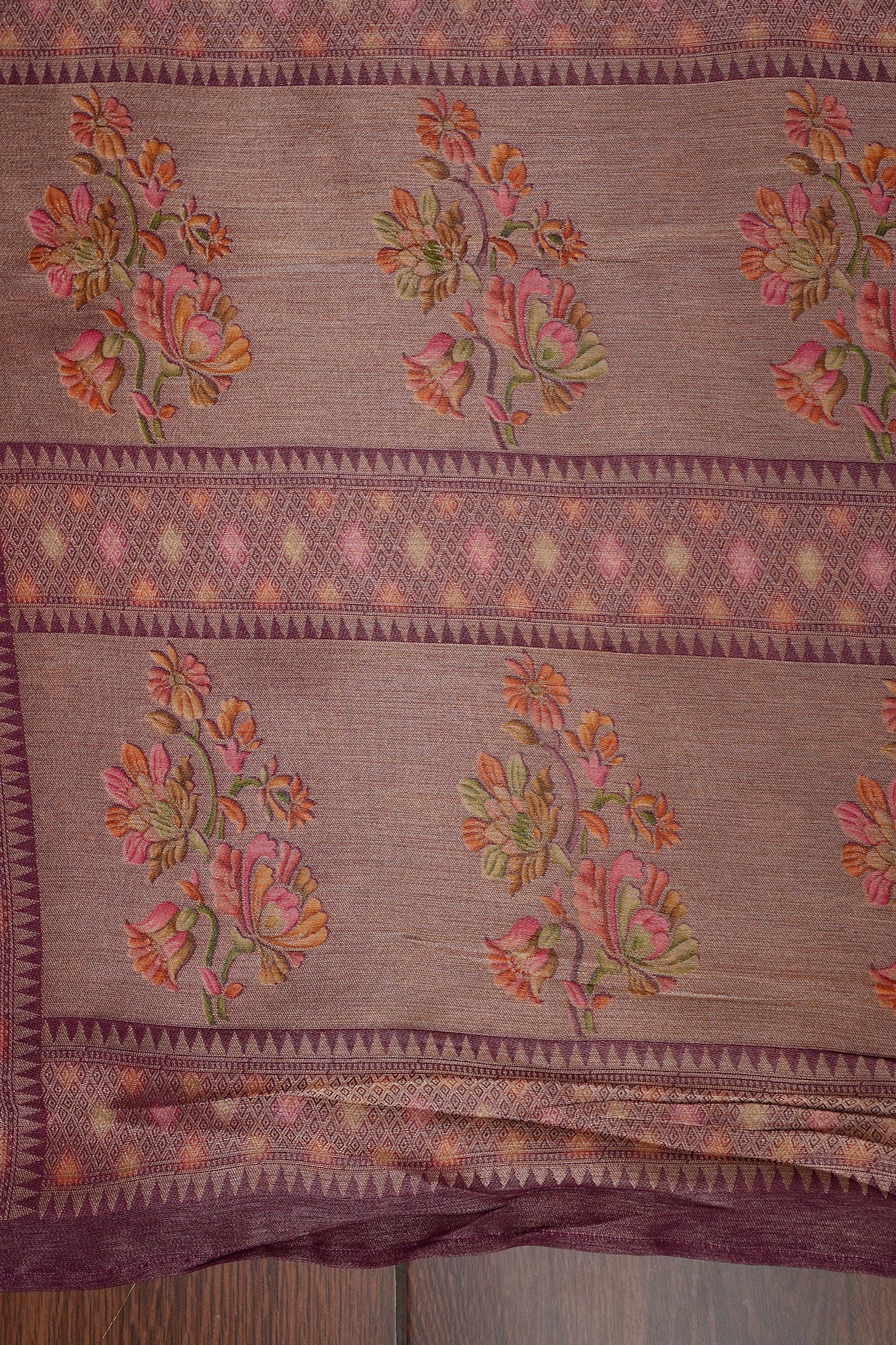 Pure Mellow Tissue Silk Saree with Floral Patterns-Wine