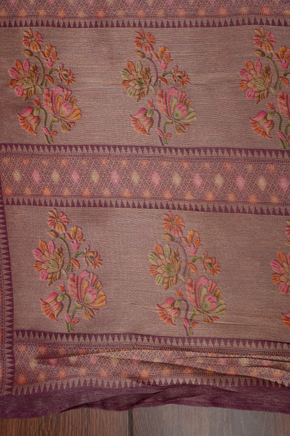 Pure Mellow Tissue Silk Saree with Floral Patterns-Wine