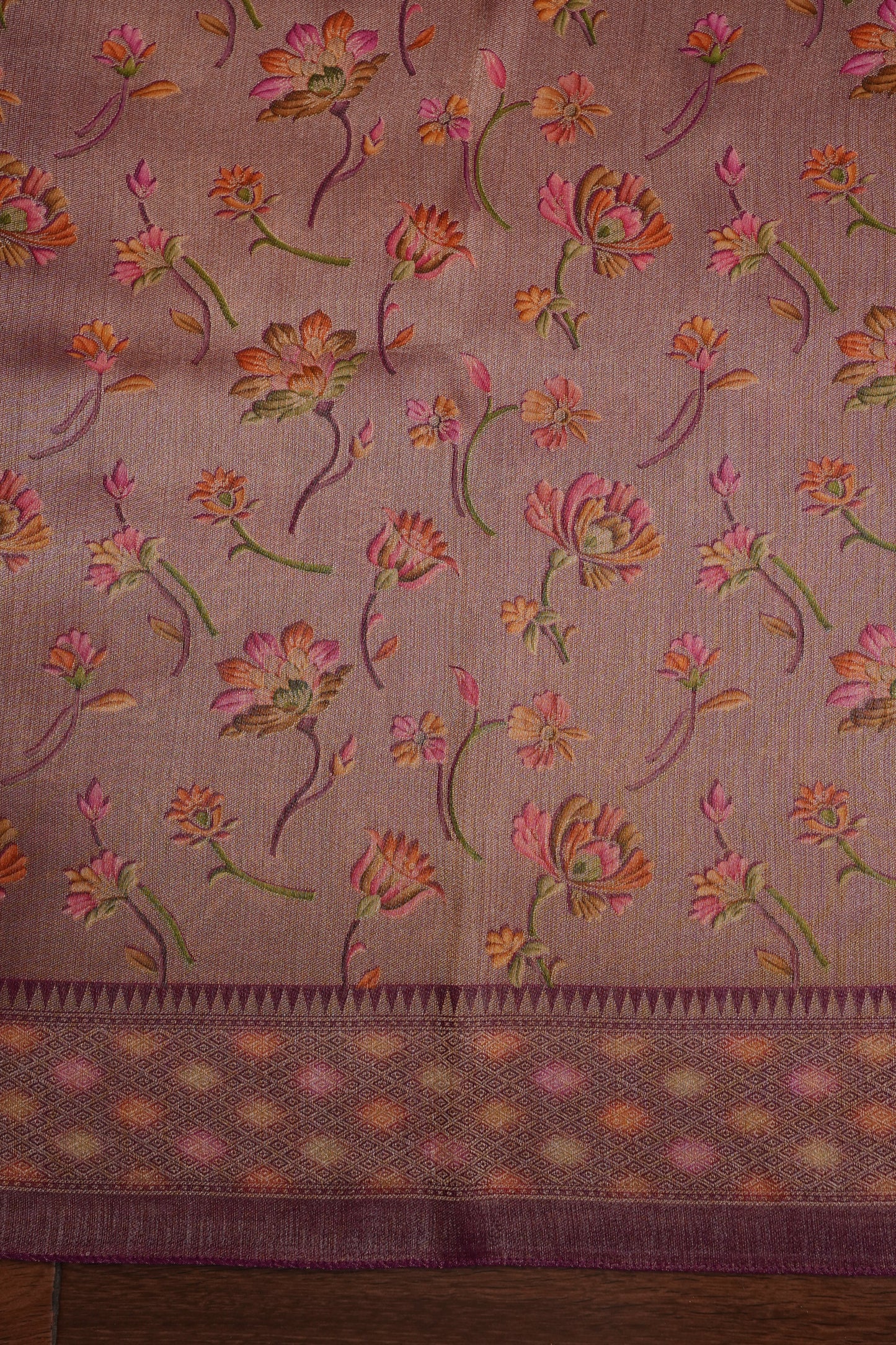 Pure Mellow Tissue Silk Saree with Floral Patterns-Wine