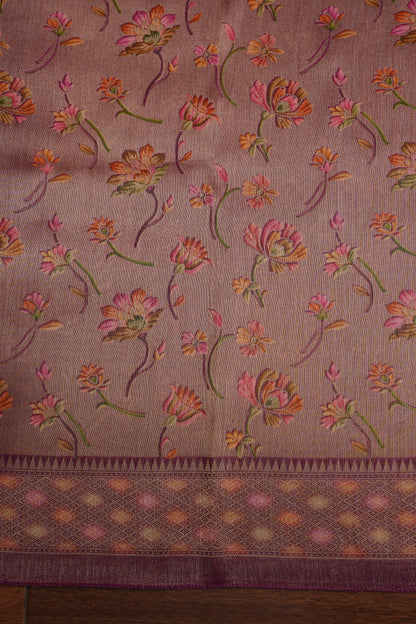Pure Mellow Tissue Silk Saree with Floral Patterns-Wine