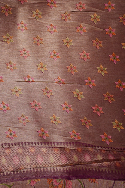 Pure Mellow Tissue Silk Saree with Floral Patterns-Wine