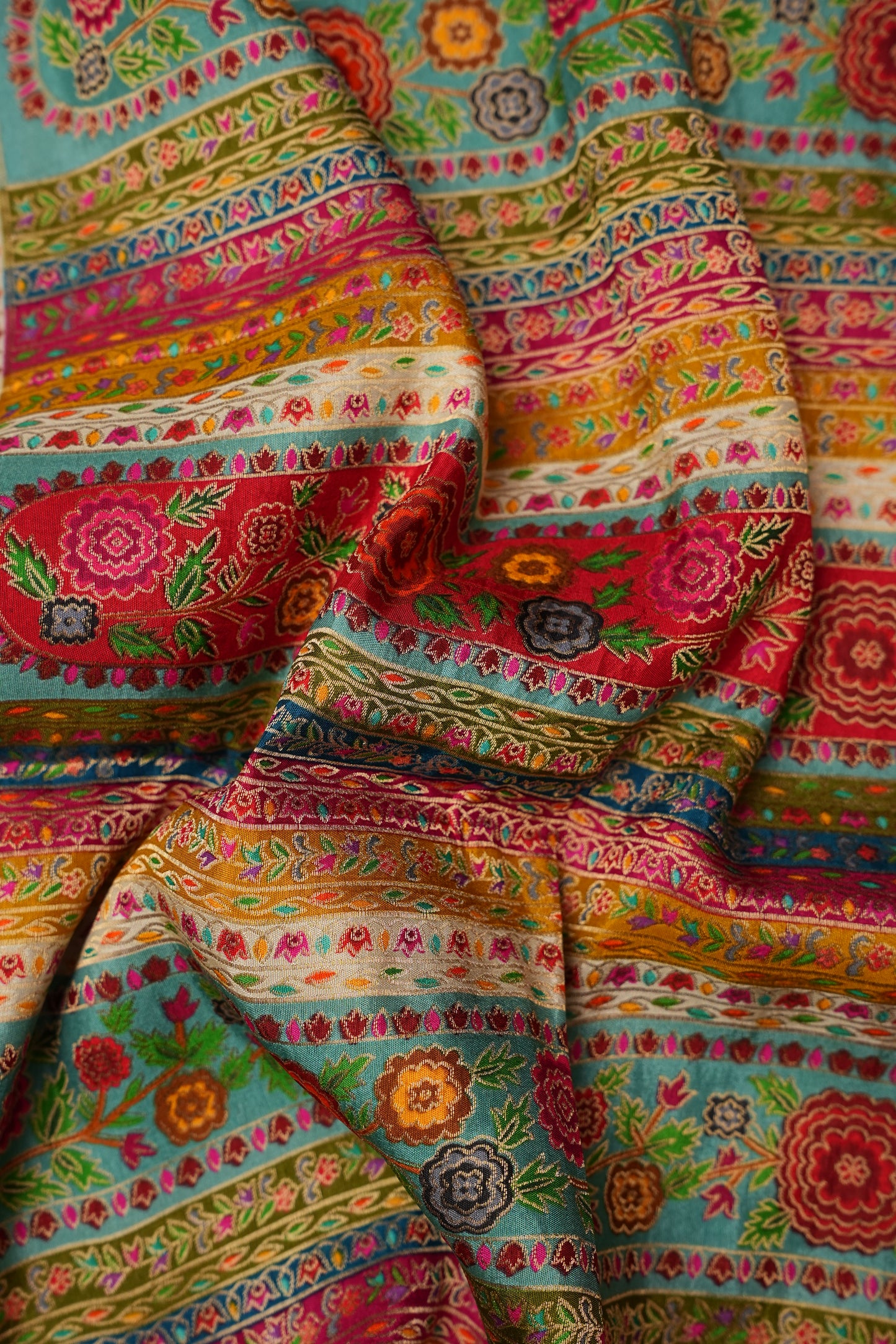Kashmiri Pashmina Story Telling Saree - Multicolor on Sea Green