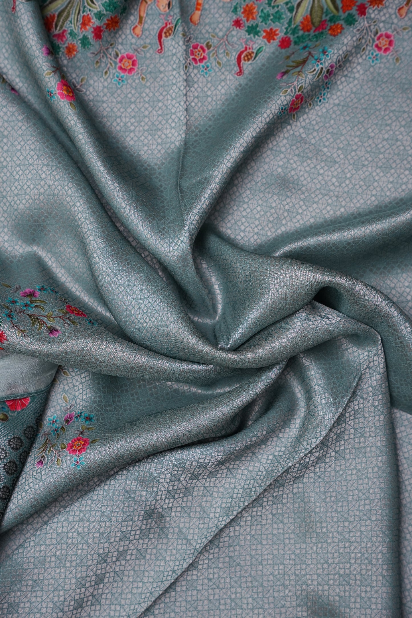 Kashmiri Pashmina Mellow Tissue Saree - Aqua Blue