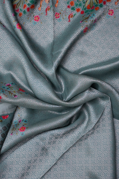 Kashmiri Pashmina Mellow Tissue Saree - Aqua Blue