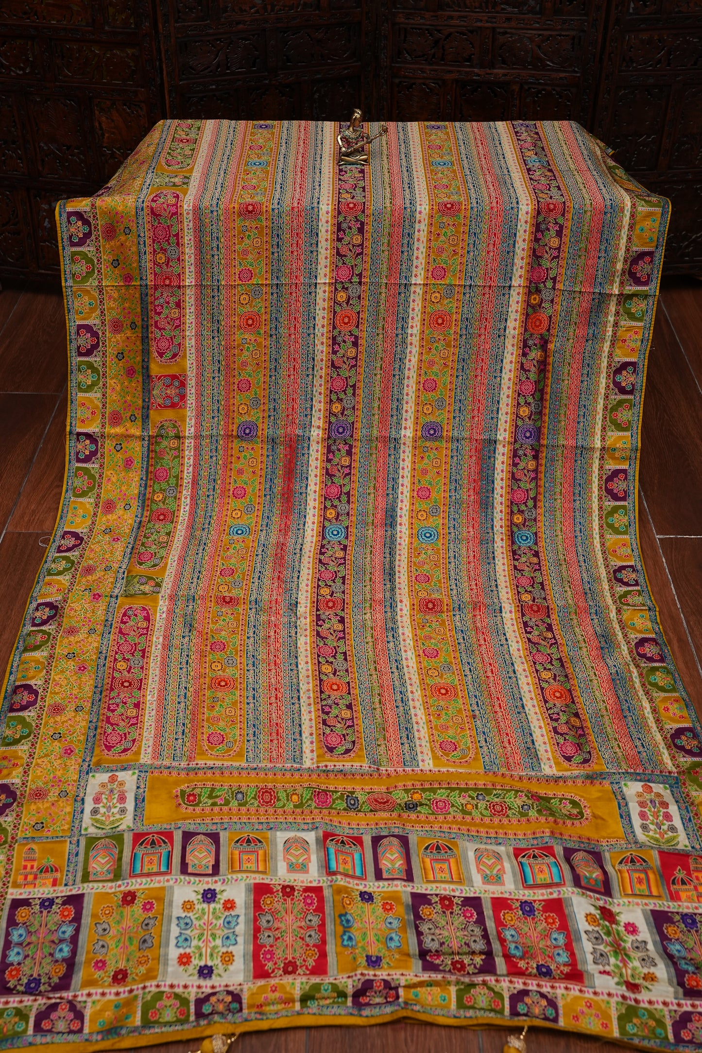 Kashmiri Pashmina Story Telling Saree - Multicolor on Yellow