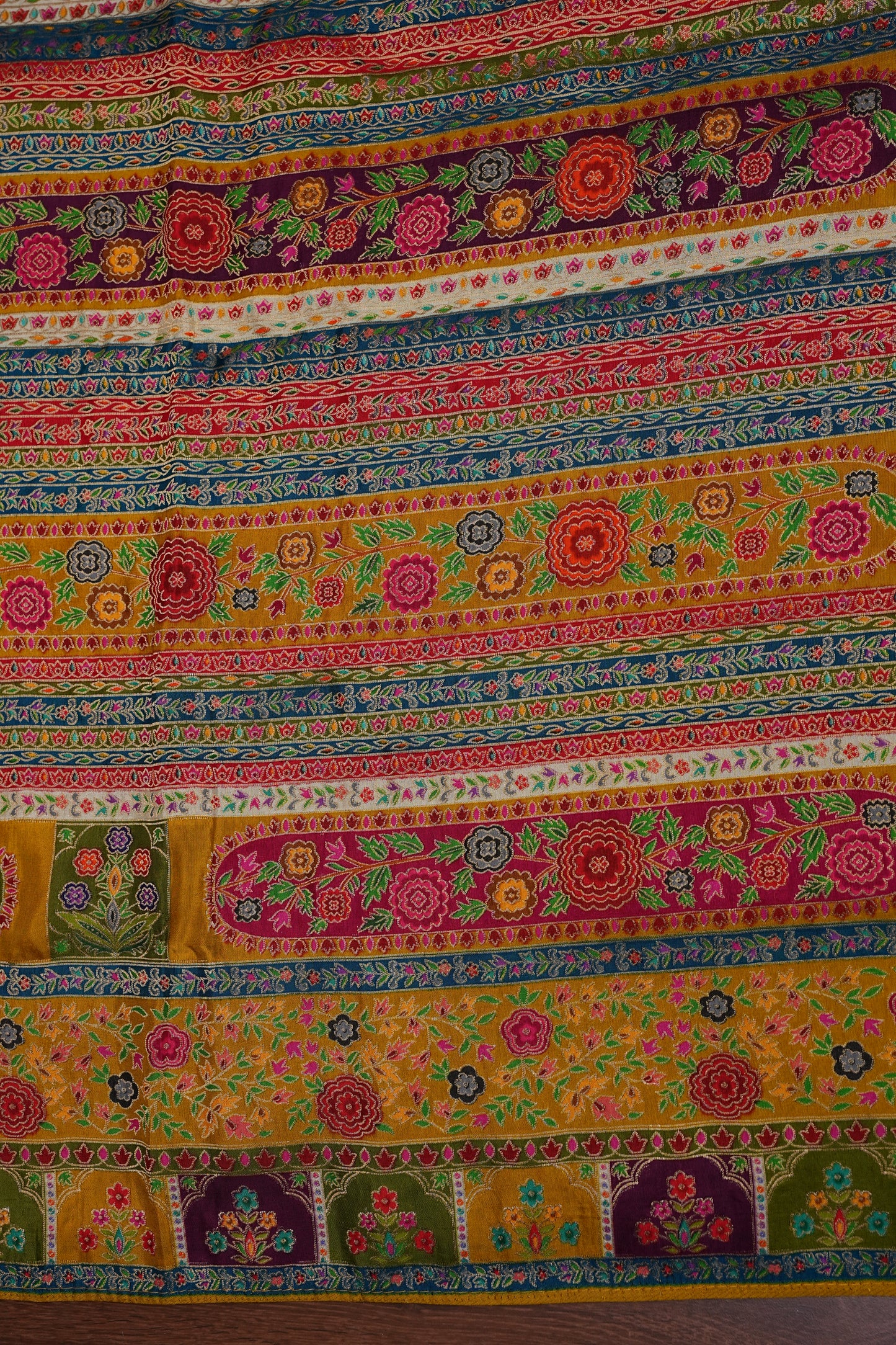 Kashmiri Pashmina Story Telling Saree - Multicolor on Yellow