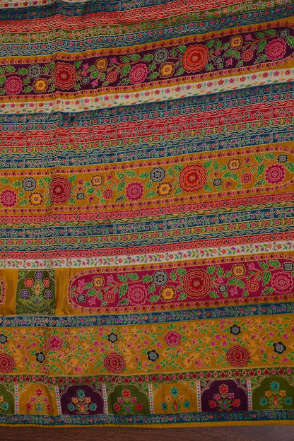 Kashmiri Pashmina Story Telling Saree - Multicolor on Yellow