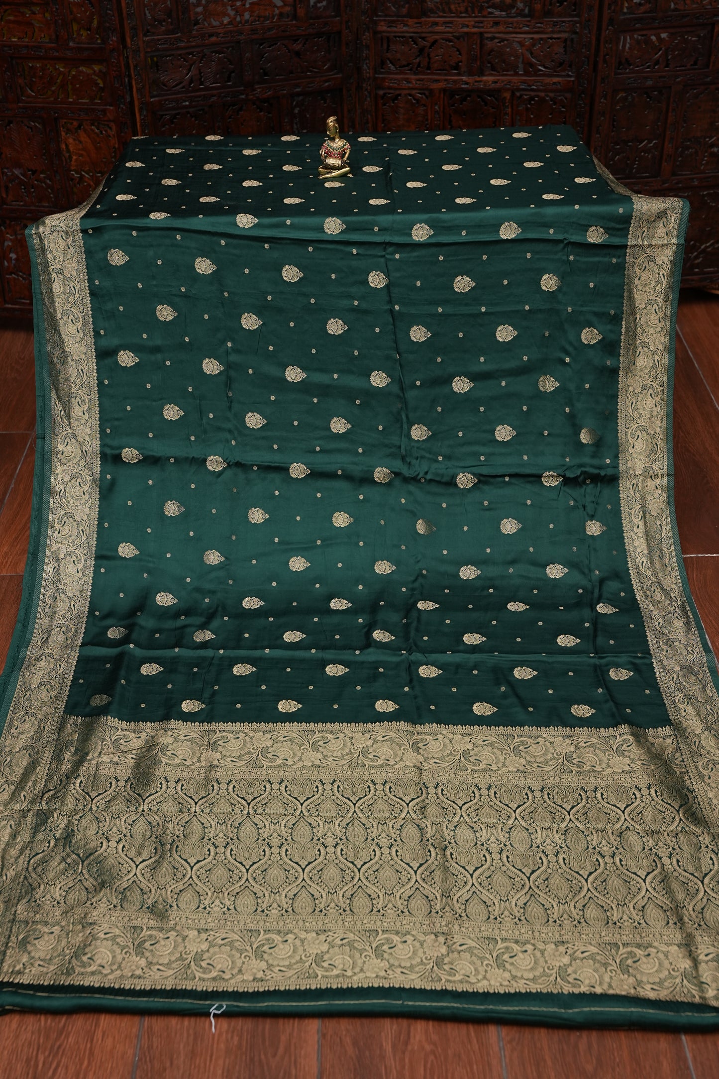 Banarasi Mashru Silk Saree - Emerald Green