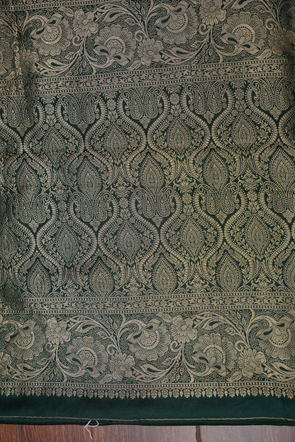 Banarasi Mashru Silk Saree - Emerald Green