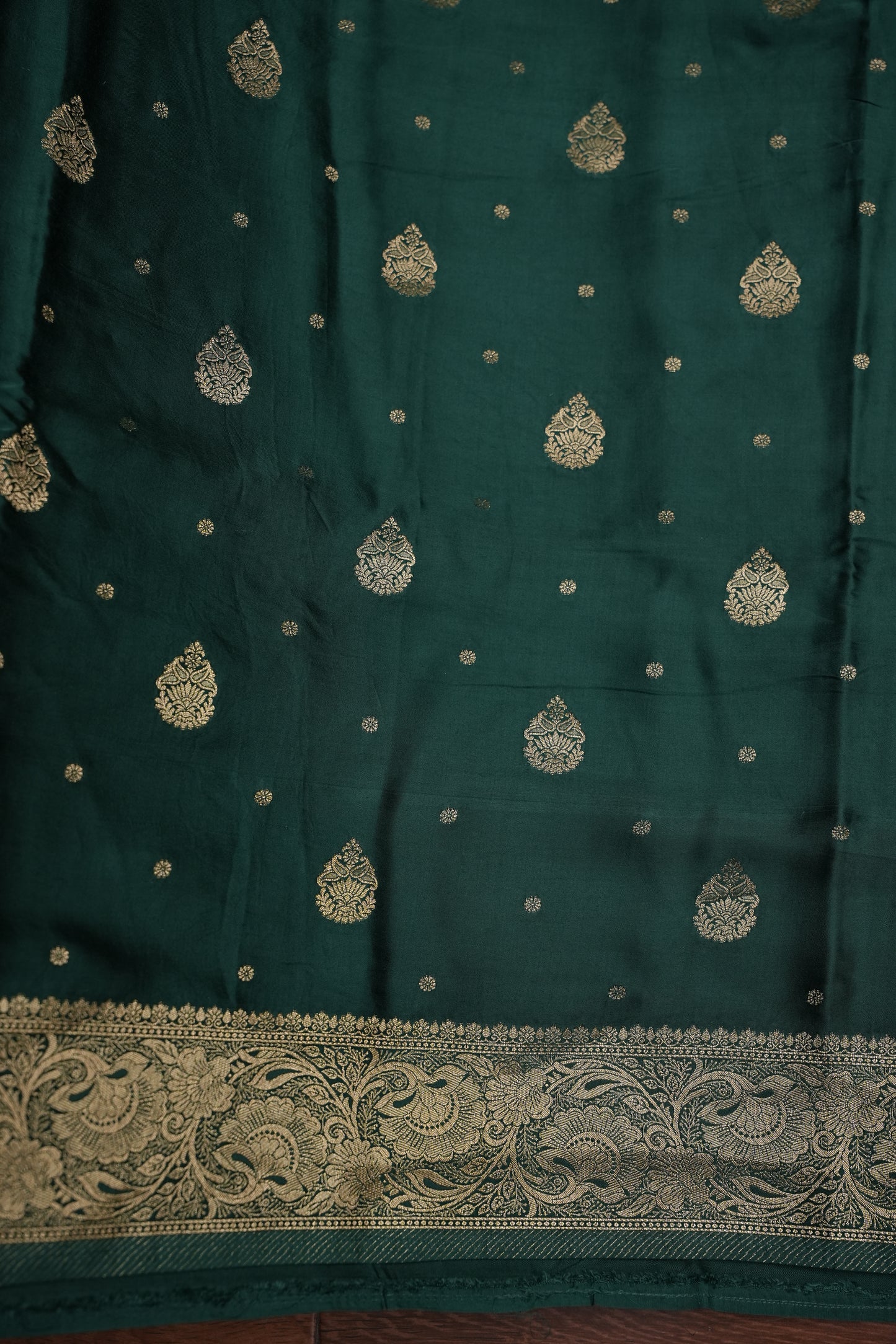 Banarasi Mashru Silk Saree - Emerald Green