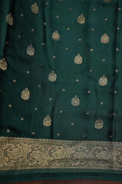 Banarasi Mashru Silk Saree - Emerald Green