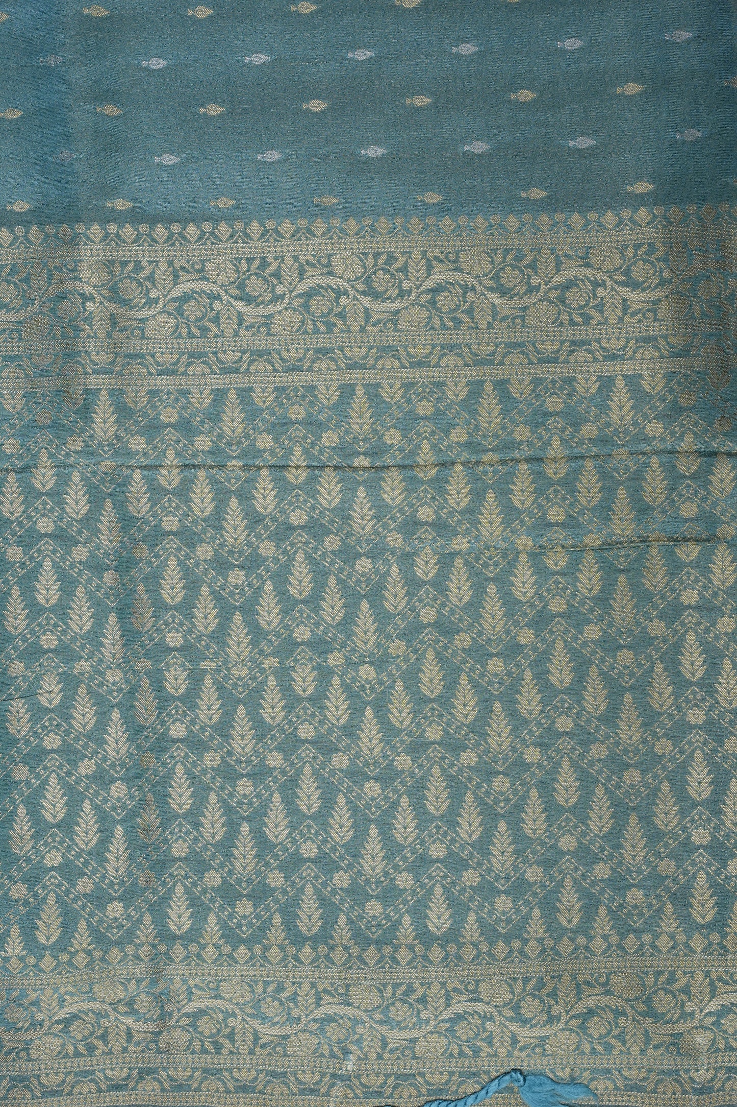Pure Mellow Tissue Silk Saree with Banarasi Patterns - Aqua Blue