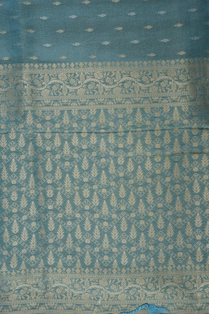 Pure Mellow Tissue Silk Saree with Banarasi Patterns - Aqua Blue