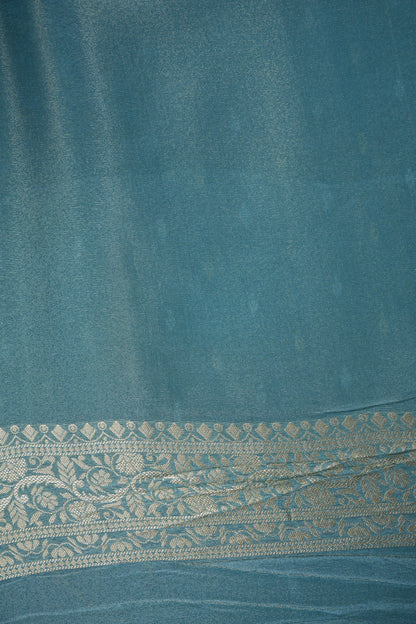 Pure Mellow Tissue Silk Saree with Banarasi Patterns - Aqua Blue