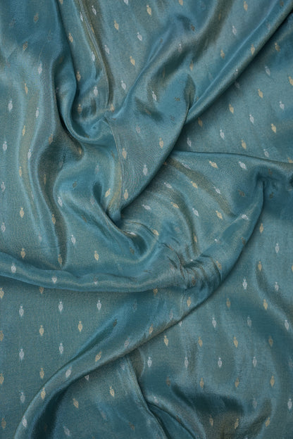 Pure Mellow Tissue Silk Saree with Banarasi Patterns - Aqua Blue