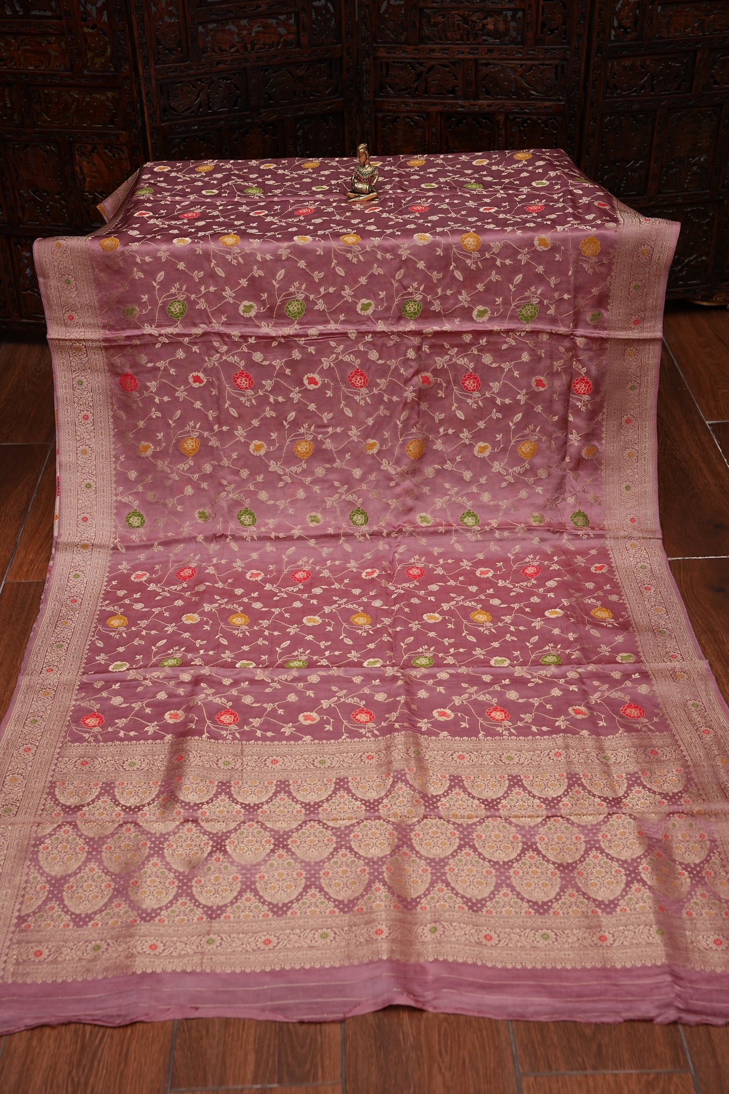 Pure Mashru Silk Saree - Mauve Pink withy Meenakari Jaal Pattern