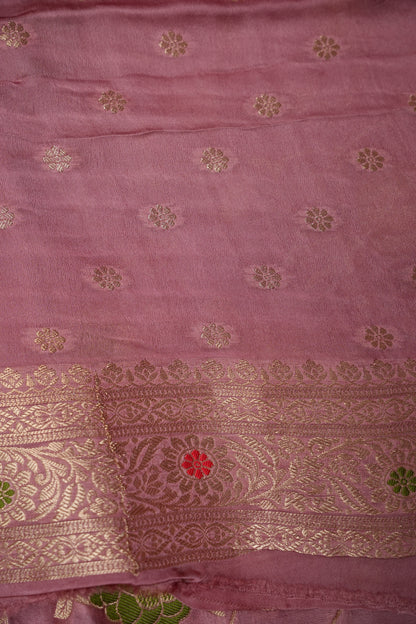 Pure Mashru Silk Saree - Mauve Pink withy Meenakari Jaal Pattern