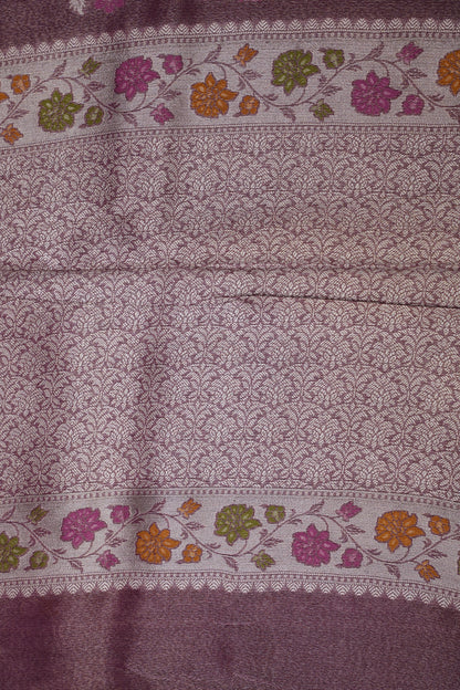 Mellow Wine Tissue Saree with Banarasi Silver Weaving & Paithani Borders
