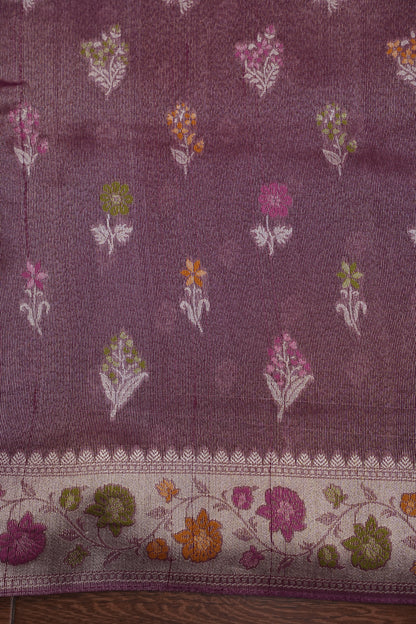 Mellow Wine Tissue Saree with Banarasi Silver Weaving & Paithani Borders