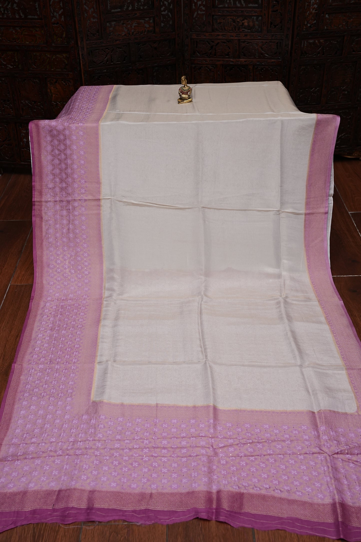 Pure Mellow Tissue Silk Saree with Bandhini Patterns - Ivory & Baby PInk