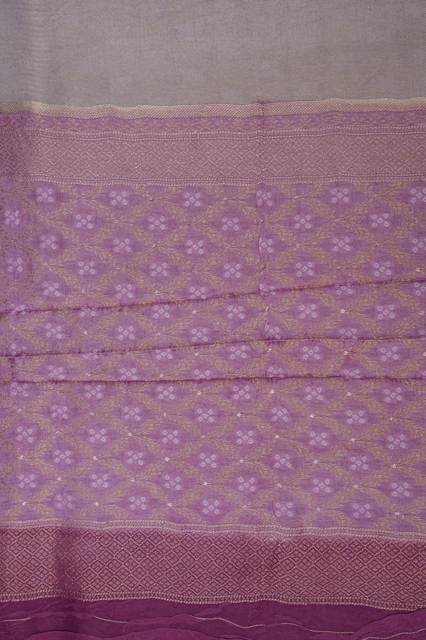 Pure Mellow Tissue Silk Saree with Bandhini Patterns - Ivory & Baby PInk